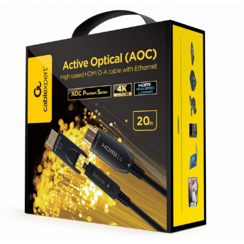 Cablu Gembird CCAP-HDMIDD-AOC-20M, HDMI-A male/HDMI-D male - HDMI-A male/HDMI-D male, 20m, Black