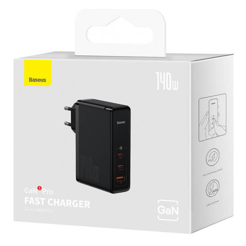 Incarcator retea Baseus GaN5 Pro CCGP100201, 2x USB-C, 1x USB-A, 5A, Black