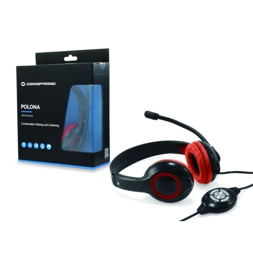 Casti cu microfon Conceptronic CCHATSTARU2R, USB-A 2.0, Black-Red