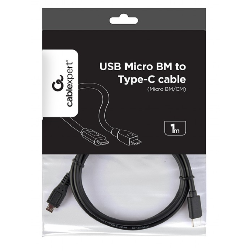 Cablu de date Gembird CCP-USB2-MBMCM-1M, USB-C male - micro USB, 1 m, Black