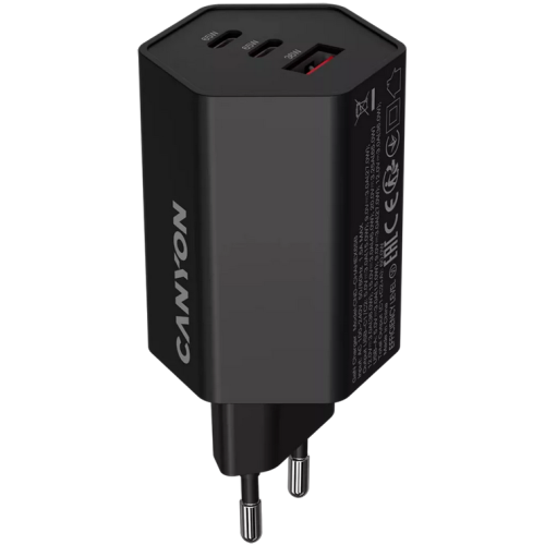 Incarcator retea Canyon Hexagon 65, 1 x USB-A, 2 x USB-C, 20 V, 3.25 A, 65 W, Black