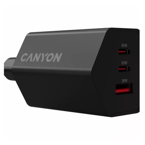 Incarcator retea Canyon Hexagon 65, 1 x USB-A, 2 x USB-C, 20 V, 3.25 A, 65 W, Black
