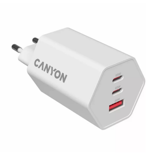Incarcator retea Canyon Hexagon 65, 1 x USB-A, 2 x USB-C, 20 V, 3.25 A, 65 W, White