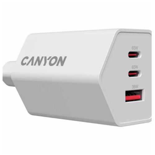 Incarcator retea Canyon Hexagon 65, 1 x USB-A, 2 x USB-C, 20 V, 3.25 A, 65 W, White