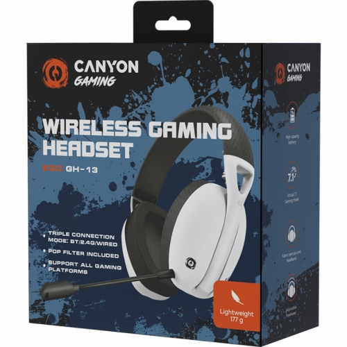 Casti cu microfon Canyon Ego GH-13, USB/USB Wireless/Bluetooth, Black-White