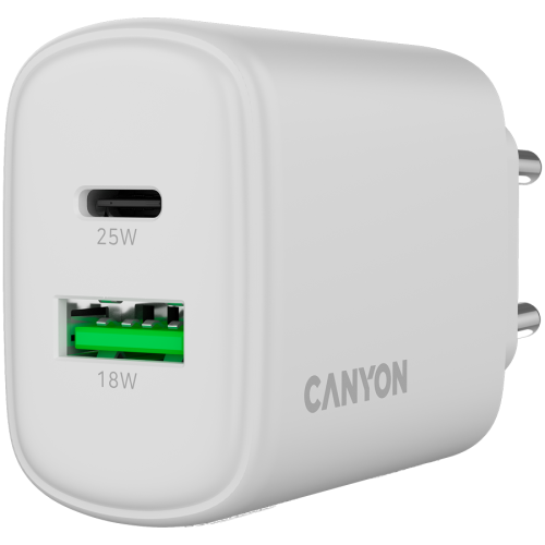 Incarcator retea Canyon OnCharge 250, 1 x USB-C, 1 x USB-A, 12 V, 3 A, 25 W, White