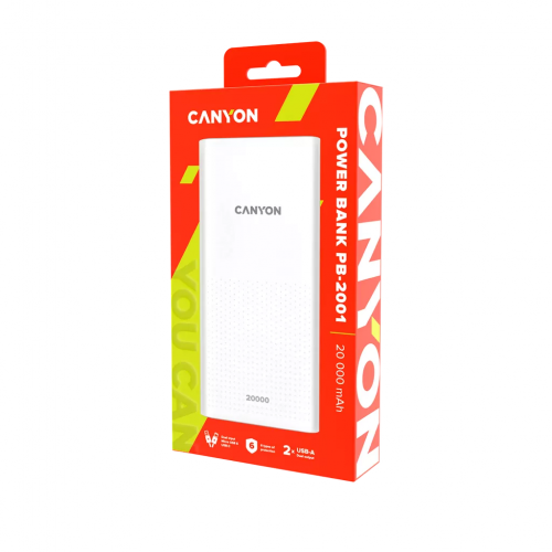 Baterie portabila Canyon PB-2001, 20000mAh, 2x USB, White