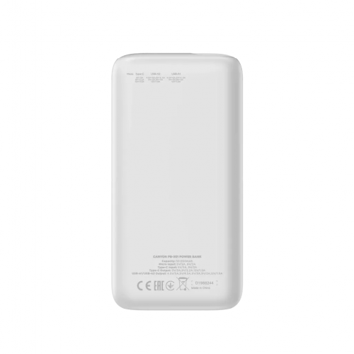 Baterie portabila Canyon PB-301, 30000mAh, 2x USB-A, 1x USB-C, White