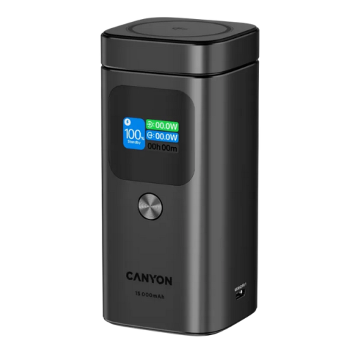 Baterie portabila Canyon OnPower 150, 15.000 mAh, 1 x USB-A, 1 x USB-C, Dark Grey