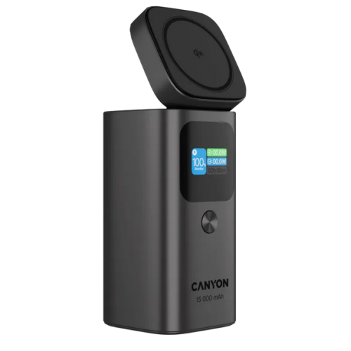 Baterie portabila Canyon OnPower 150, 15.000 mAh, 1 x USB-A, 1 x USB-C, Dark Grey