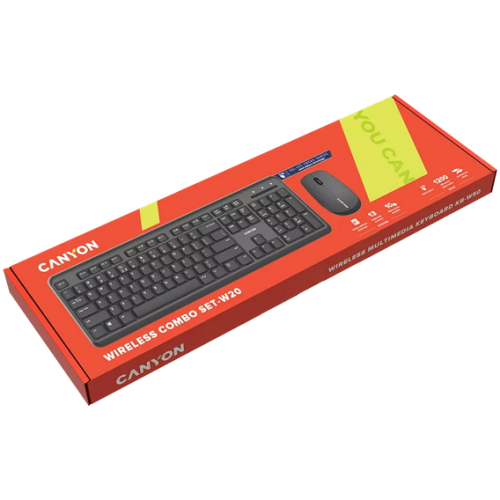Kit Wireless Canyon SET-W20 combo set Velvet tread - Tastatura, USB Wireless, Black + Mouse Optic, USB Wireless, Black