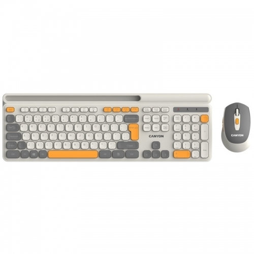 Kit Wireless Canyon HSET-W5 - Tastatura, USB Wireless, Beige + Mouse Optic, USB Wireless, Gray