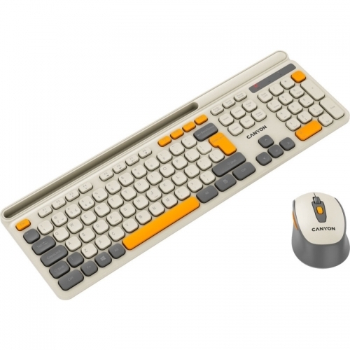 Kit Wireless Canyon HSET-W5 - Tastatura, USB Wireless, Beige + Mouse Optic, USB Wireless, Gray