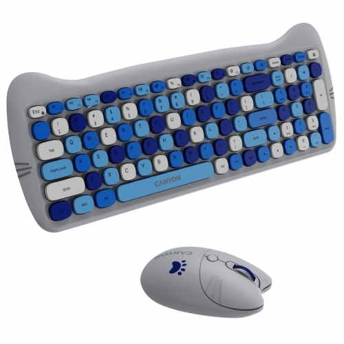 Kit Wireless Canyon HSET-W6 Kitty Edition - Tastatura, USB Wireless, Blue + Mouse Optic, USB Wireless, Blue + Mouse Pad, Blue