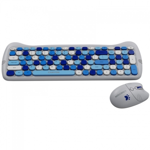 Kit Wireless Canyon HSET-W6 Kitty Edition - Tastatura, USB Wireless, Blue + Mouse Optic, USB Wireless, Blue + Mouse Pad, Blue