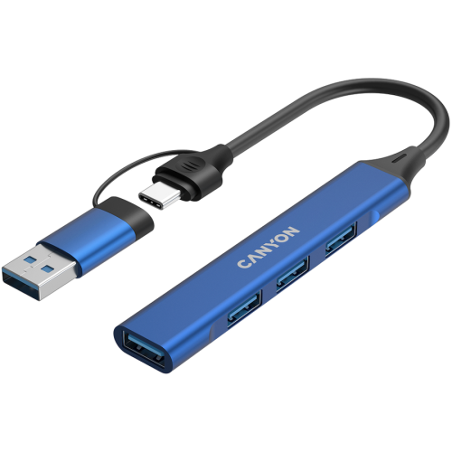 Hub USB Canyon DS-02, 1 x USB-A 3.0, 3 x USB-A 2.0, Blue