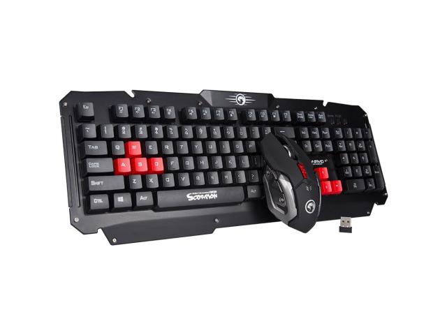 Kit Wireless Marvo - Tastatura KW509, USB, Black-Red + Mouse Optic MW509, USB, Black-Silver