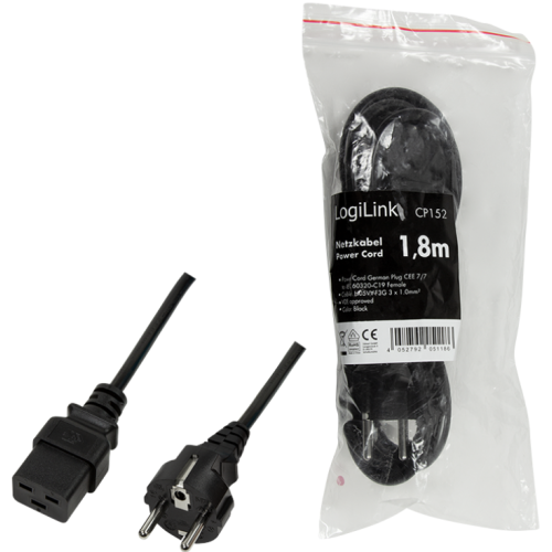 Cablu de alimentare Logilink CP152, CEE 7/7-IEC C19, 1.8 m, Black