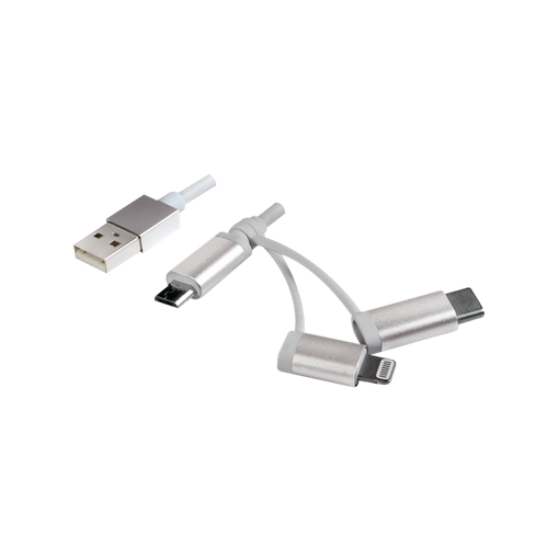 Cablu de date Logilink CU0126, USB 2.0 - microUSB + USB-C + Lightning, 1m, Silver