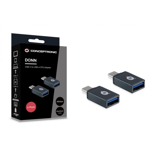 Adaptor OTG Conceptronic DONN03G, USB-C - USB-A, Grey, 2 bucati