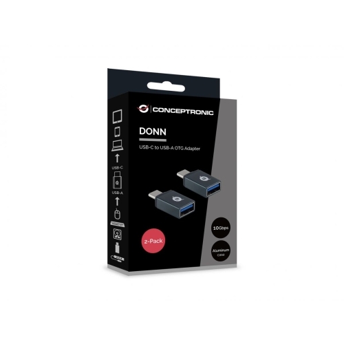 Adaptor OTG Conceptronic DONN03G, USB-C - USB-A, Grey, 2 bucati
