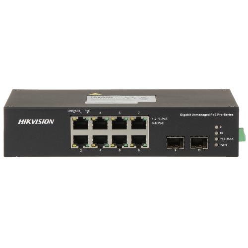 Switch Hikvision DS-3T0510HP-E/HS, 8 porturi, (6 PoE, 2 Hi-PoE)