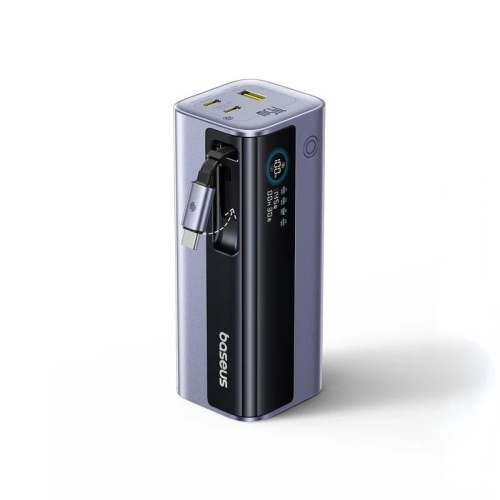 POWER BANK Baseus EnerGeek GR11, 20000mAh, 145W, 2 x USB Type-C, 1 x USB, cablu integrat USB Type-C, display, gri, 