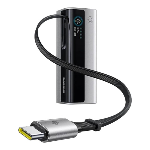 POWER BANK Baseus EnerGeek GR11, 20000mAh, 145W, 2 x USB Type-C, 1 x USB, cablu integrat USB Type-C, display, argintiu, 