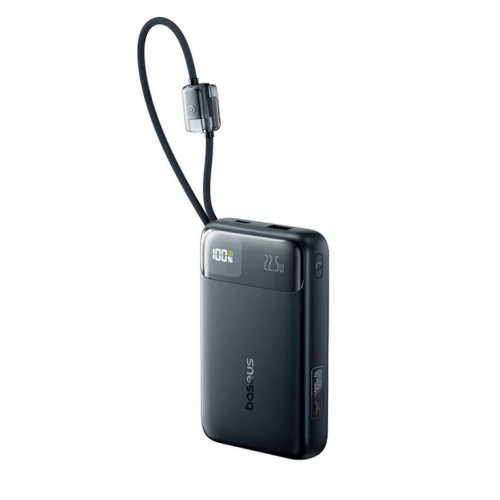 POWER BANK Baseus EnerFill FC11, 10000mAh, cablu integrat USB Type-C si Iphone Lightning, 22.5W, display, negru, 