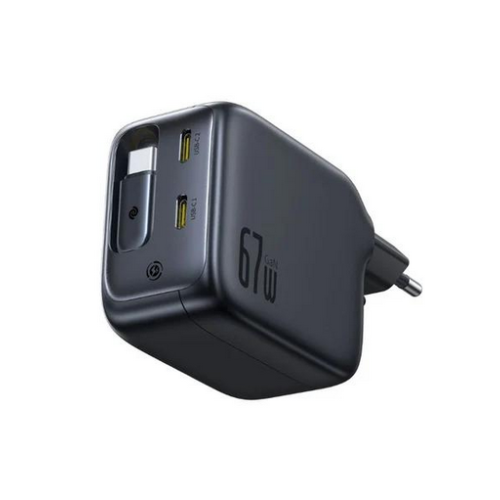 INCARCATOR retea Baseus EnerCore CJ11, Quick Charge 67W, 2 x USB Type-C, cablu USB Type-C retractabil integrat, negru 