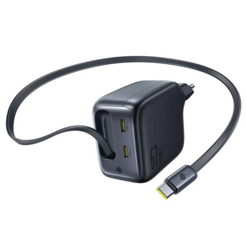 INCARCATOR retea Baseus EnerCore CJ11, Quick Charge 67W, 2 x USB Type-C, cablu USB Type-C retractabil integrat, negru 