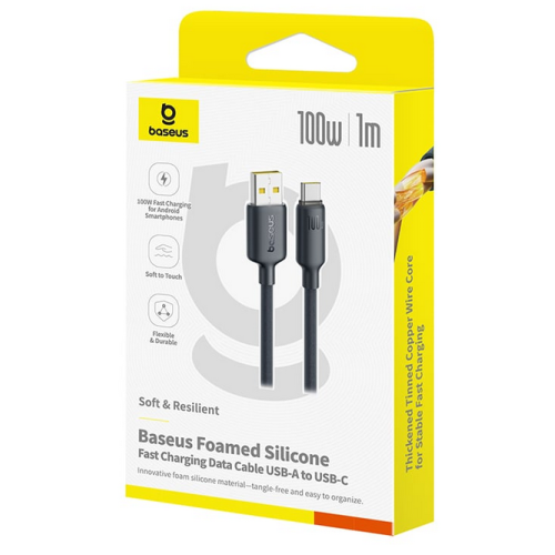 Cablu de date Baseus E0426805, USB-A male - USB-C male, 2 m, Black