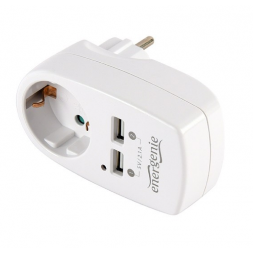 Priza Gembird EG-ACU2-02, 2x USB, 1x Shucko, 2.1A, White