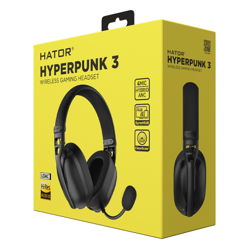 Casti cu microfon Hator Hyperpunk 3, USB Wireless/Bluetooth/USB-A/USB-C, Black