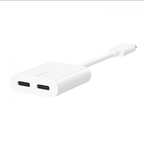 Adaptor audio Belkin RockStar, 2x USB-C female - 1x USB-C male, White