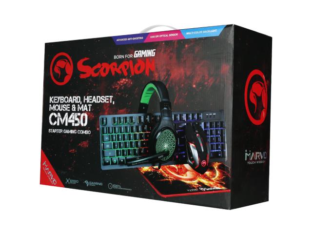 Kit Marvo CM450 - Tastatura Marvo K616, RGB LED, USB, Black + Casti Stereo HG8942, jack, Black-Green + Mouse Optic M314, USB, Black-Silver + Mouse Pad G20, Black-Red