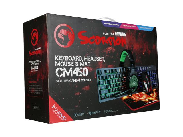 Kit Marvo CM450 - Tastatura Marvo K616, RGB LED, USB, Black + Casti Stereo HG8942, jack, Black-Green + Mouse Optic M314, USB, Black-Silver + Mouse Pad G20, Black-Red