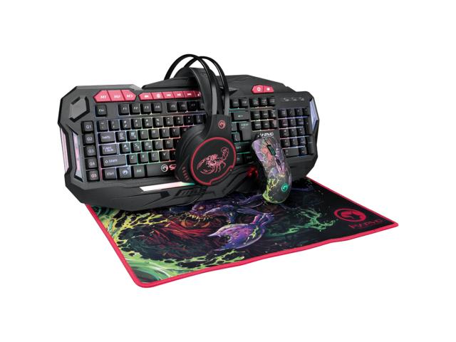 Kit Marvo CM600 - Tastatura KG760 RGB LED, USB, Black + Mouse Optic G932, USB, Multicolor + Casti stereo HG8907, jack, Black-Red + Mouse Pad G21 Scorpion, Multicolor