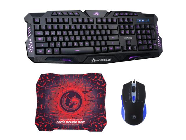 Kit Marvo CM300 - Tastatura K636, RGB LED, USB, Black + Mouse Optic M925, USB, Black + Mouse Pad G1, Black-Red
