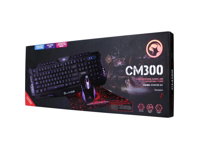 Kit Marvo CM300 - Tastatura K636, RGB LED, USB, Black + Mouse Optic M925, USB, Black + Mouse Pad G1, Black-Red
