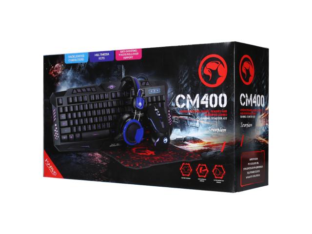 Kit Marvo CM400 - Tastatura K636, RGB LED, USB, Black + Mouse Optic M309, USB, Black + Casti Stereo H8314, jack, Blue + Mouse Pad G1, Black-Red