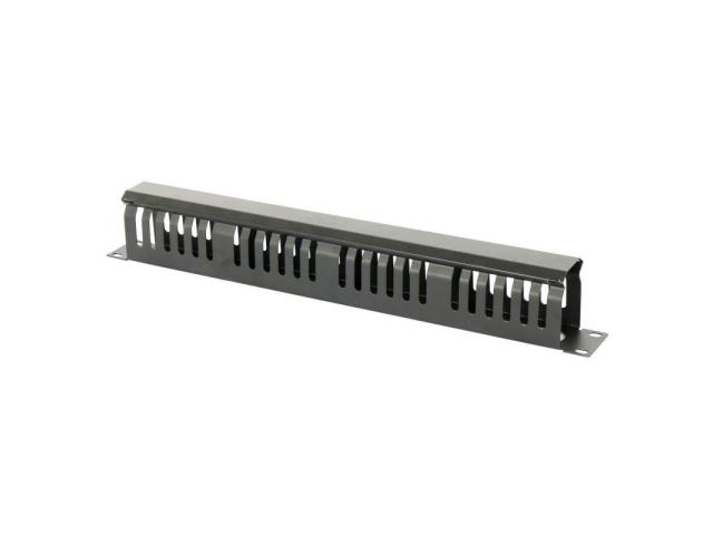 Ghidaj orizontal patchcord-uri, metalic, cu capac (organizator cabluri rack), 1U, negru – EMTEX