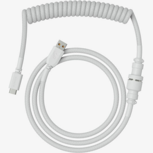 Cablu Glorious PC Gaming Race Coiled Braided, USB 2.0 - USB-C, 1.37 m, White