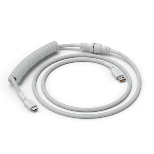 Cablu Glorious PC Gaming Race Coiled Braided, USB 2.0 - USB-C, 1.37 m, White