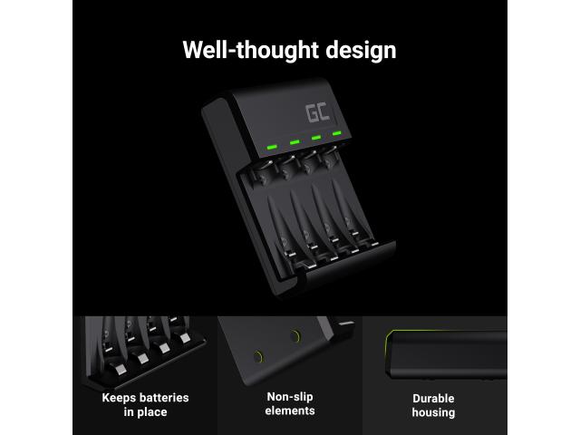 Green Cell GC VitalCharger Ni-MH AA and AAA battery charger with Micro USB and USB-C port