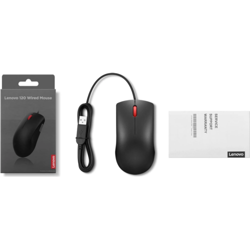 Mouse Optic Lenovo 120 Wired Mouse, USB, Black