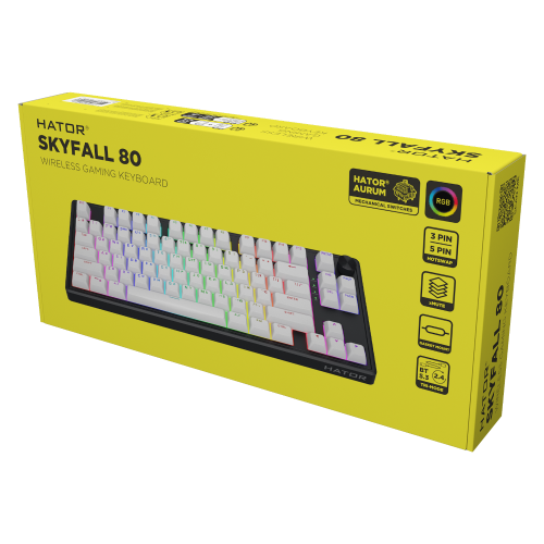 Tastatura Hator Skyfall 80, RGB LED, USB/USB Wireless/Bluetooth, Black-White