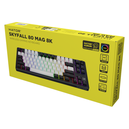 Tastatura Hator Skyfall Mag ULTIMA 8K, RGB LED, Bluetooth/USB/USB Wireless, Black-White