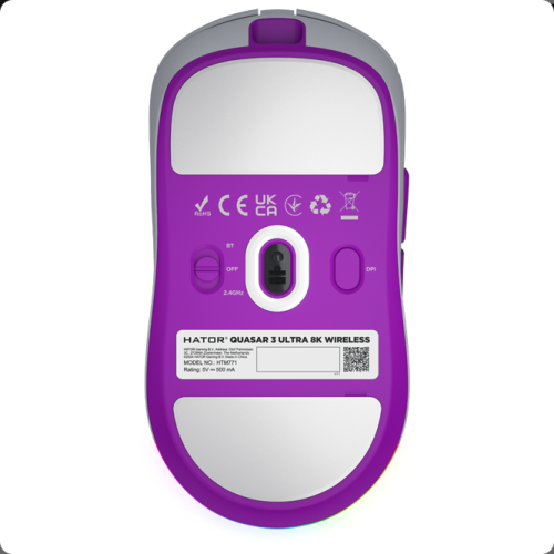 Mouse Optic Hator Quasar 3 ULTRA 8K, USB Wireless/USB/Bluetooth, White