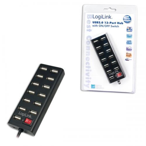 Hub USB Logilink UA0126, 13x USB 2.0, Black